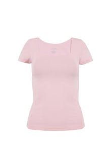 Pink Square Neck Short Sleeves Top