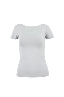 Silver Square Neck Short Sleeves Top