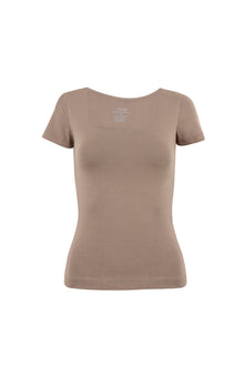 Beige Square Neck Short Sleeves Top