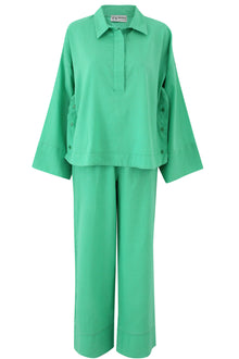 Green Linen V Shirt