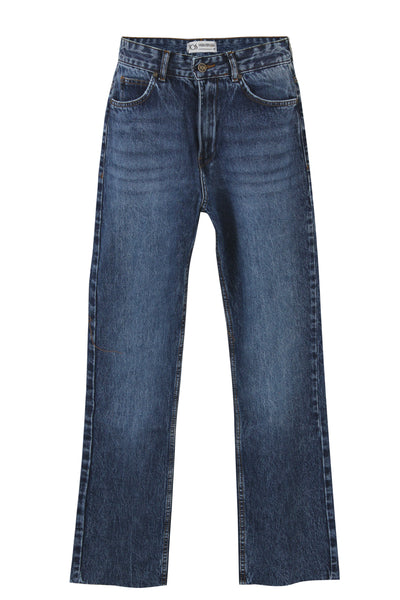 Dark Blue Mid Rise Ankle Length Jeans