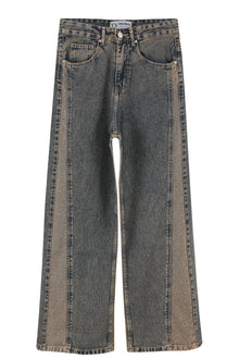 Duo Tone Wide Leg Jeans Dark Blue X Brown Wash
