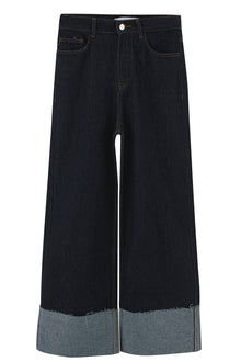 Raw Blue Wide Leg Contrast Cuff Jeans