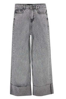 Light Grey Wide Leg Contrast Cuff Jeans
