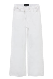White Crossed Waist Wide Leg Jeans