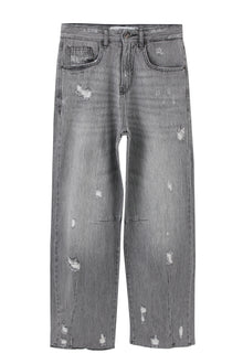 Light Grey Ripped Mid Rise Baggy Balloon Jeans