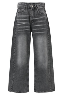 Grey Snow Wash Flared Leg Jeans
