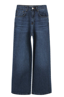 Blue Mid Rise Wide Leg Jeans