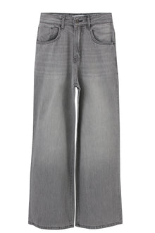 Light Grey Mid Rise Wide Leg Jeans