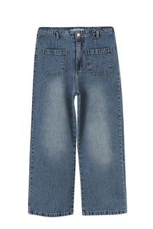 Mid Blue Cropped High Waist Jeans