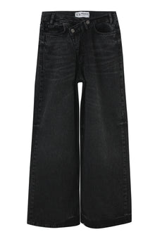 Dark Grey Crossed Waist Wide Leg Jeans
