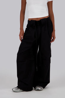 Black Fold-Over Waistband Trousers