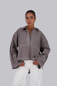 Grey Stitches Linen Shirt