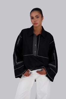Black/White Stitches Linen Shirt
