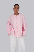 Pink Mandarin Button Up Linen Top