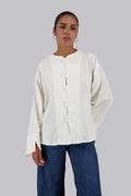 Off White Mandarin Button Up Linen Top