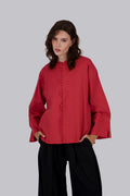 Red Mandarin Button Up Linen Top