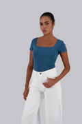 Petroleum Square Neck Short Sleeves Top