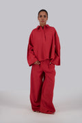 Red Linen Half V Shirt