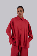 Red Linen Button Down & Side Shirt