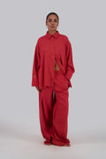 Red Linen Button Down & Side Shirt
