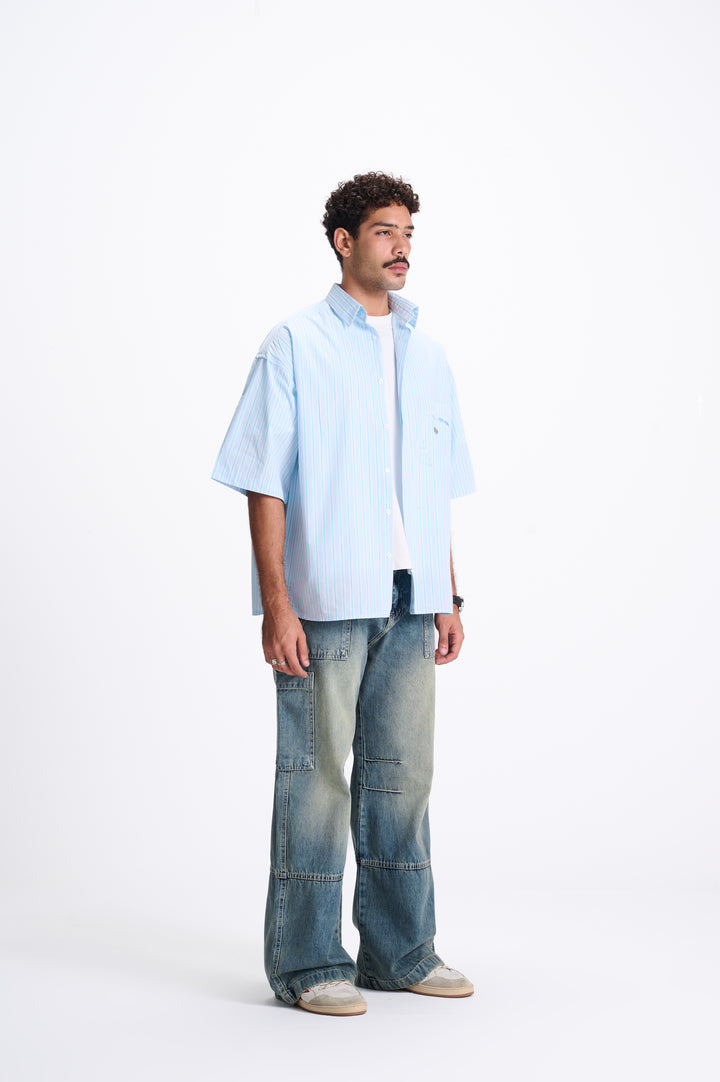 REDU Striped Torn Pocket Shirt Baby Blue/Blue – TGS Worldwide