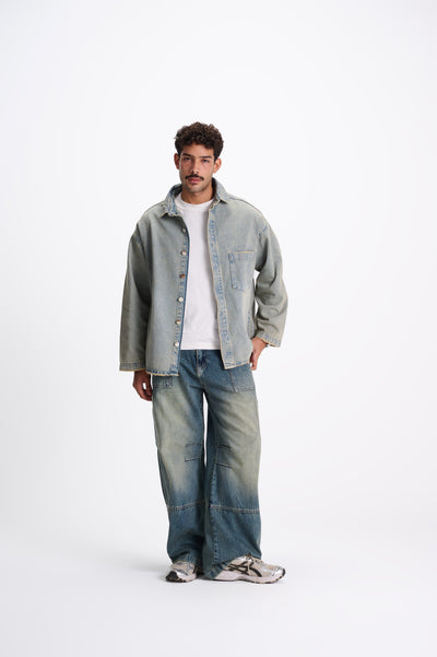 REDU Distressed Denim Shirt Light Blue Tint