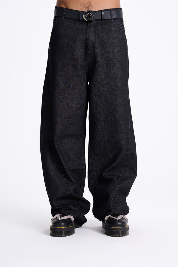 REDU Front Stitch Raw Baggy Jeans Raw Black