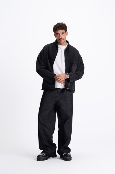 REDU Distressed Denim Shirt Dark Grey