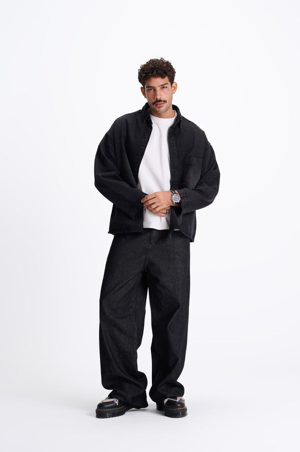 REDU Distressed Denim Shirt Dark Grey