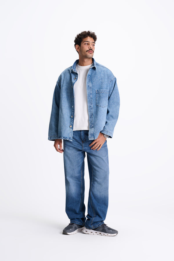 REDU Distressed Denim Shirt Light Blue