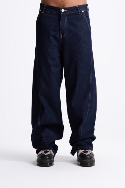 REDU Front Stitch Raw Baggy Jeans Raw Dark Blue