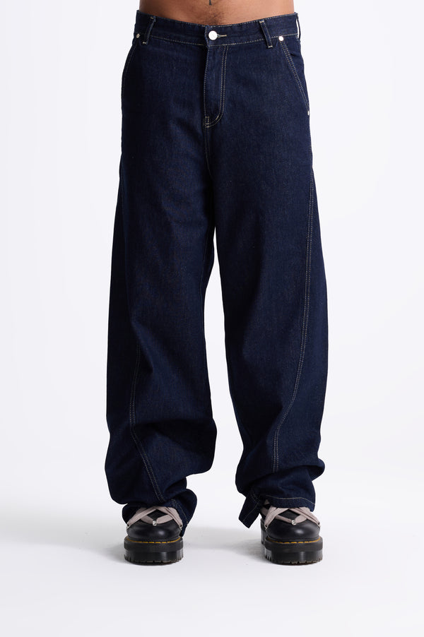 REDU Front Stitch Raw Baggy Jeans Raw Dark Blue