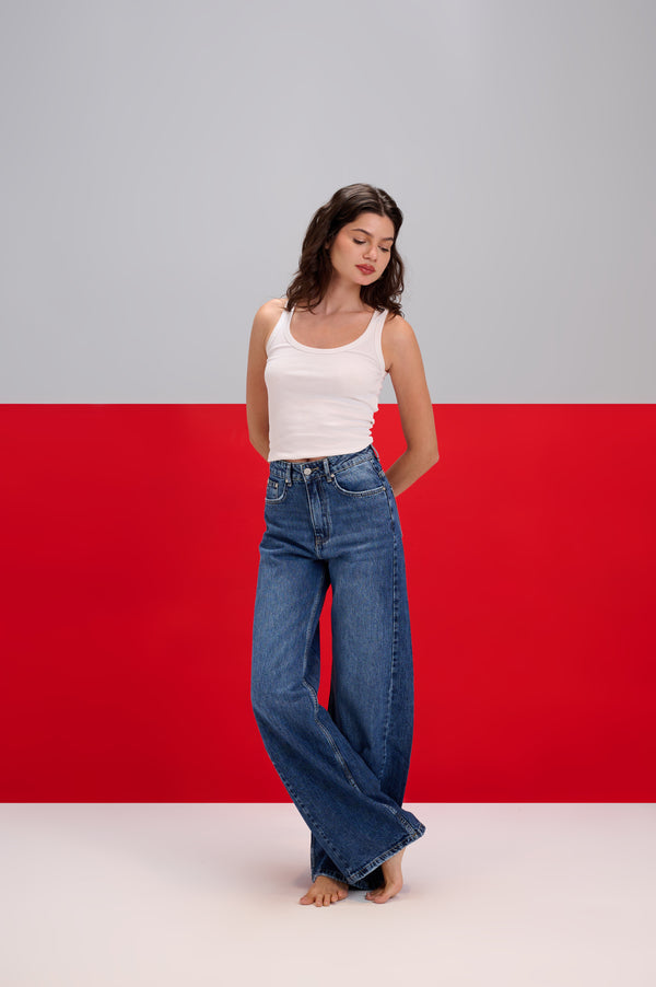 Dark Blue Flared Leg Jeans