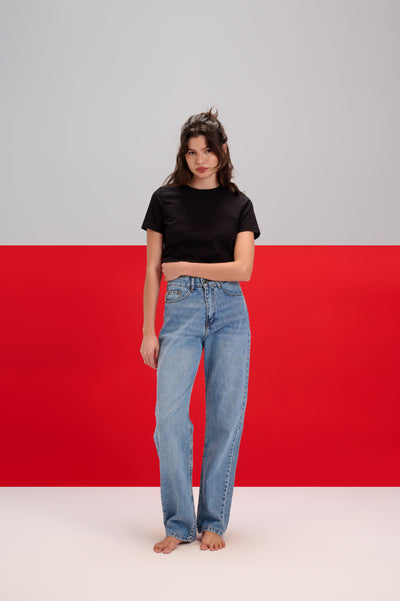 Light Blue Mid Rise Straight Jeans