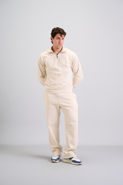 Beige Quarter Zip Collar Sweater