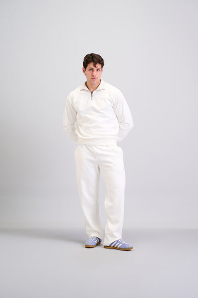 White Quarter Zip Collar Sweater