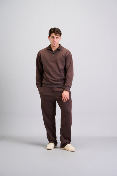 Brown Quarter Zip Collar Sweater