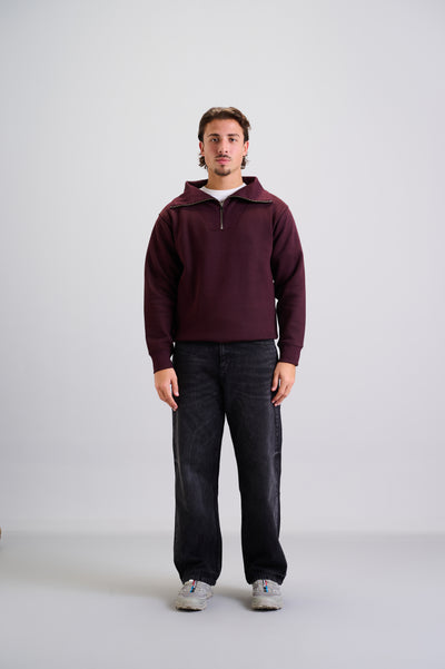 Burgundy Half Zip Ribbed Sweater