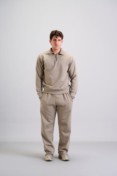 Khaki Quarter Zip Collar Sweater