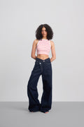 Raw Navy Blue Crossed Waist Wide Leg Jeans