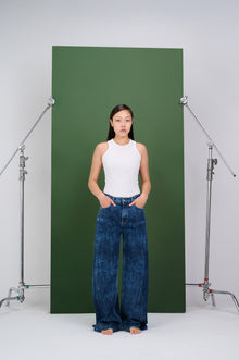 Mid Blue Acid Wash Flared Leg Jeans