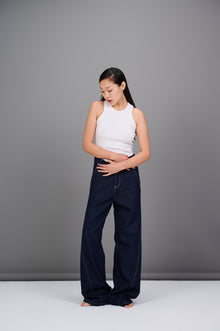 REDU Front Stitch Raw Baggy Jeans Raw Dark Blue