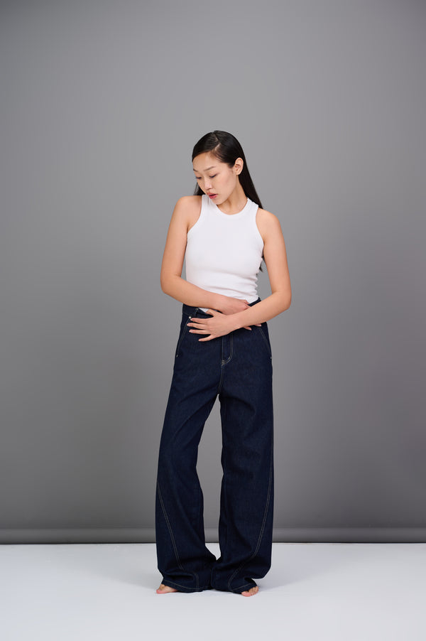 REDU Front Stitch Raw Baggy Jeans Raw Dark Blue