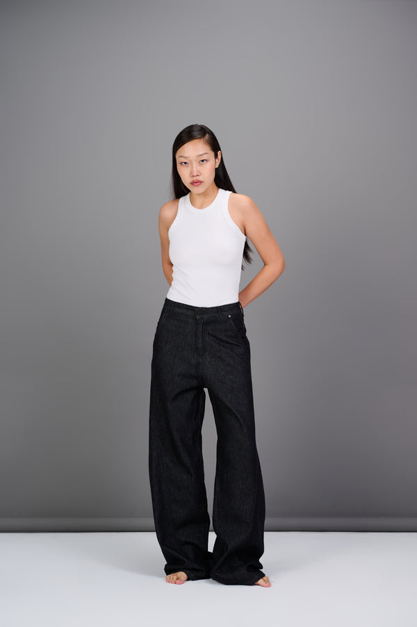 REDU Front Stitch Raw Baggy Jeans Raw Black