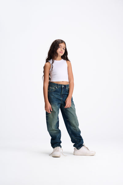 Dark Blue Wash Mom Fit Jeans