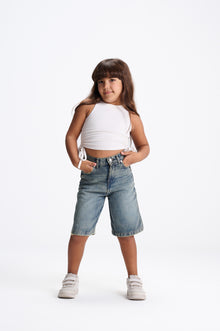 Mid Blue Wash Denim Bermuda Shorts