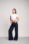 Raw Navy Blue Flared Leg Jeans