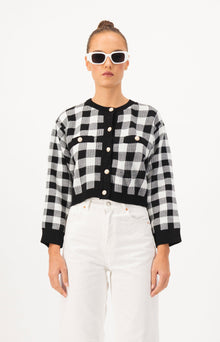 Checker Print Cropped Cardigan