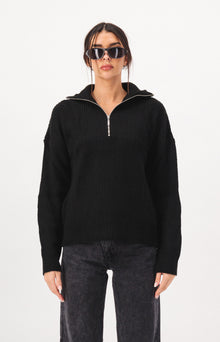 Woven Knit Zipper Detail Sweater